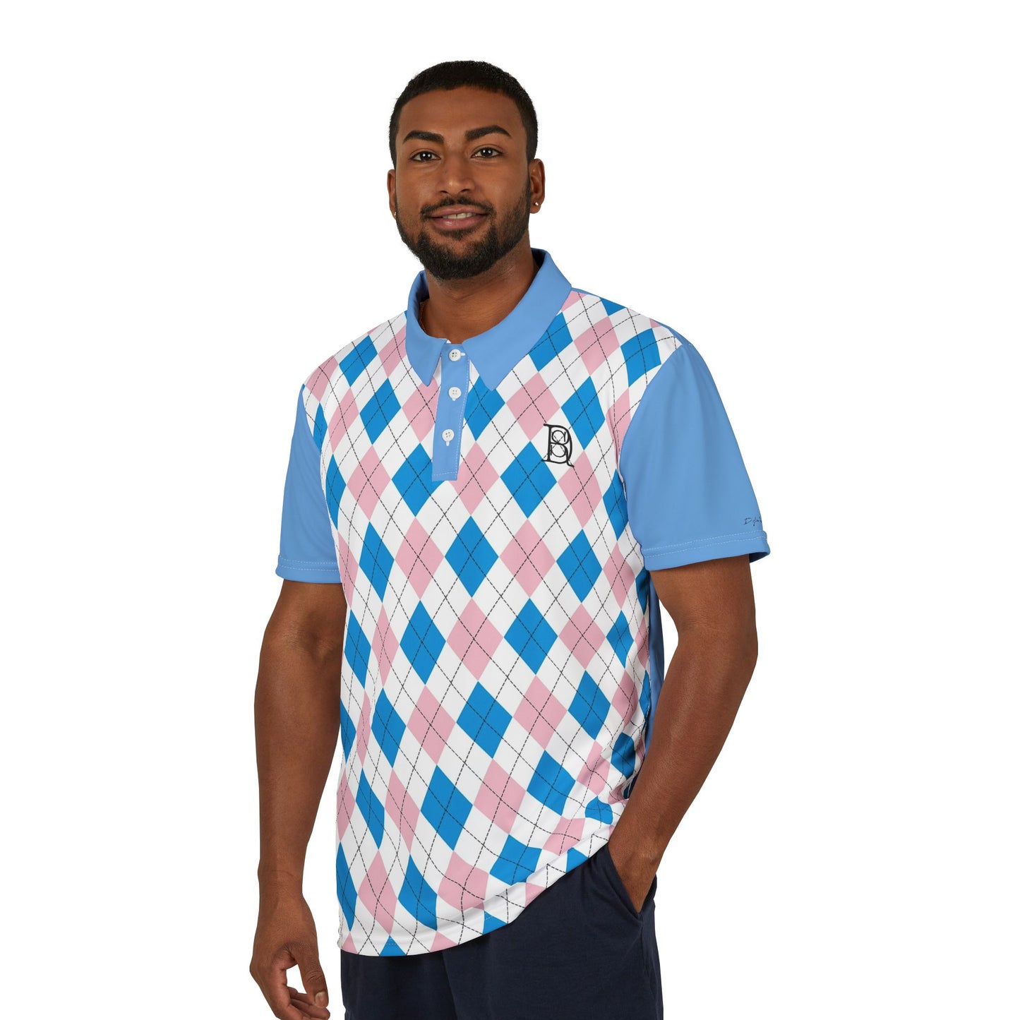 Unisex Polo Shirt baby blue pink pattern