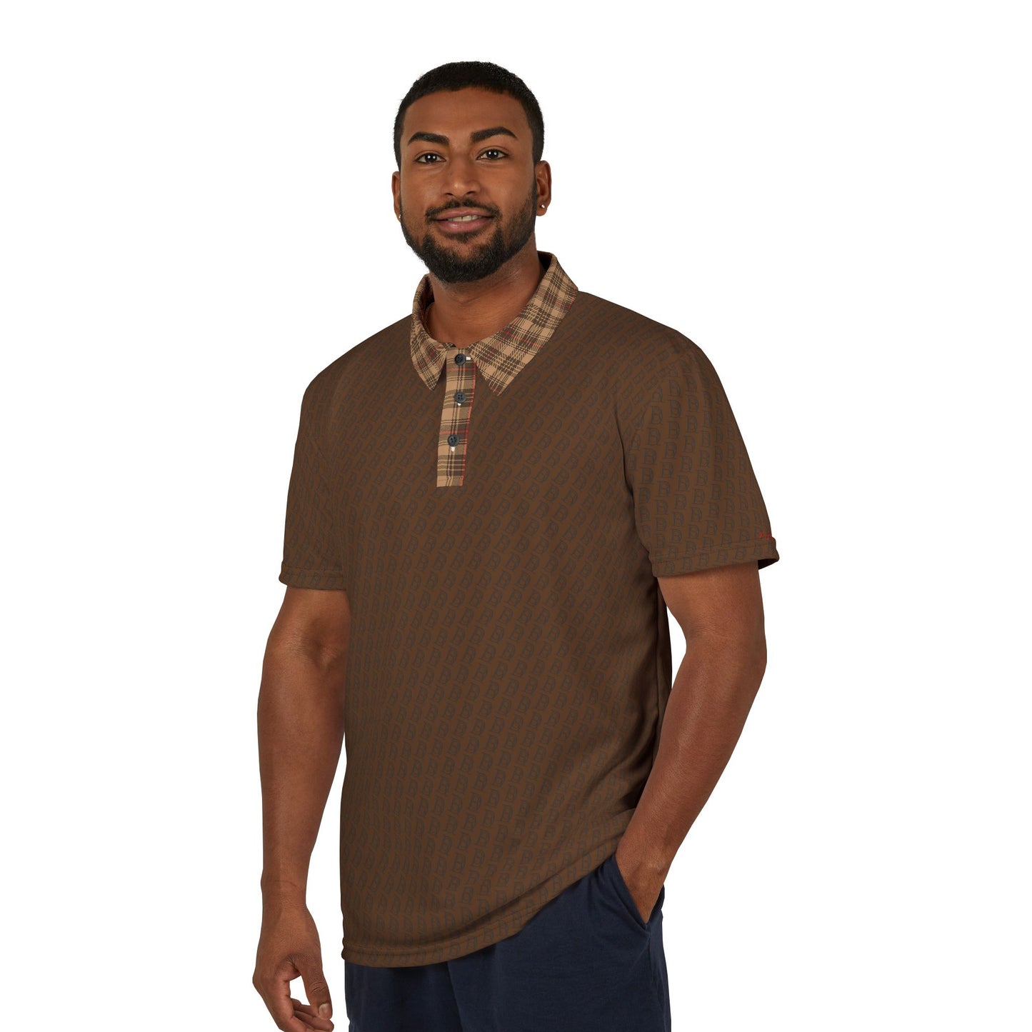Polo Shirt brown flannel logo pattern