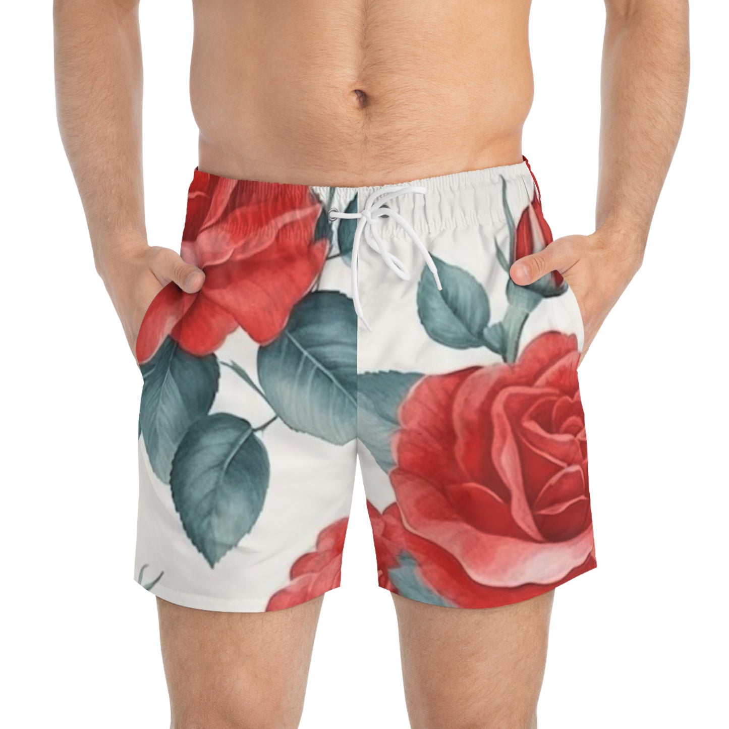 Floral Swim Trunks Red rose