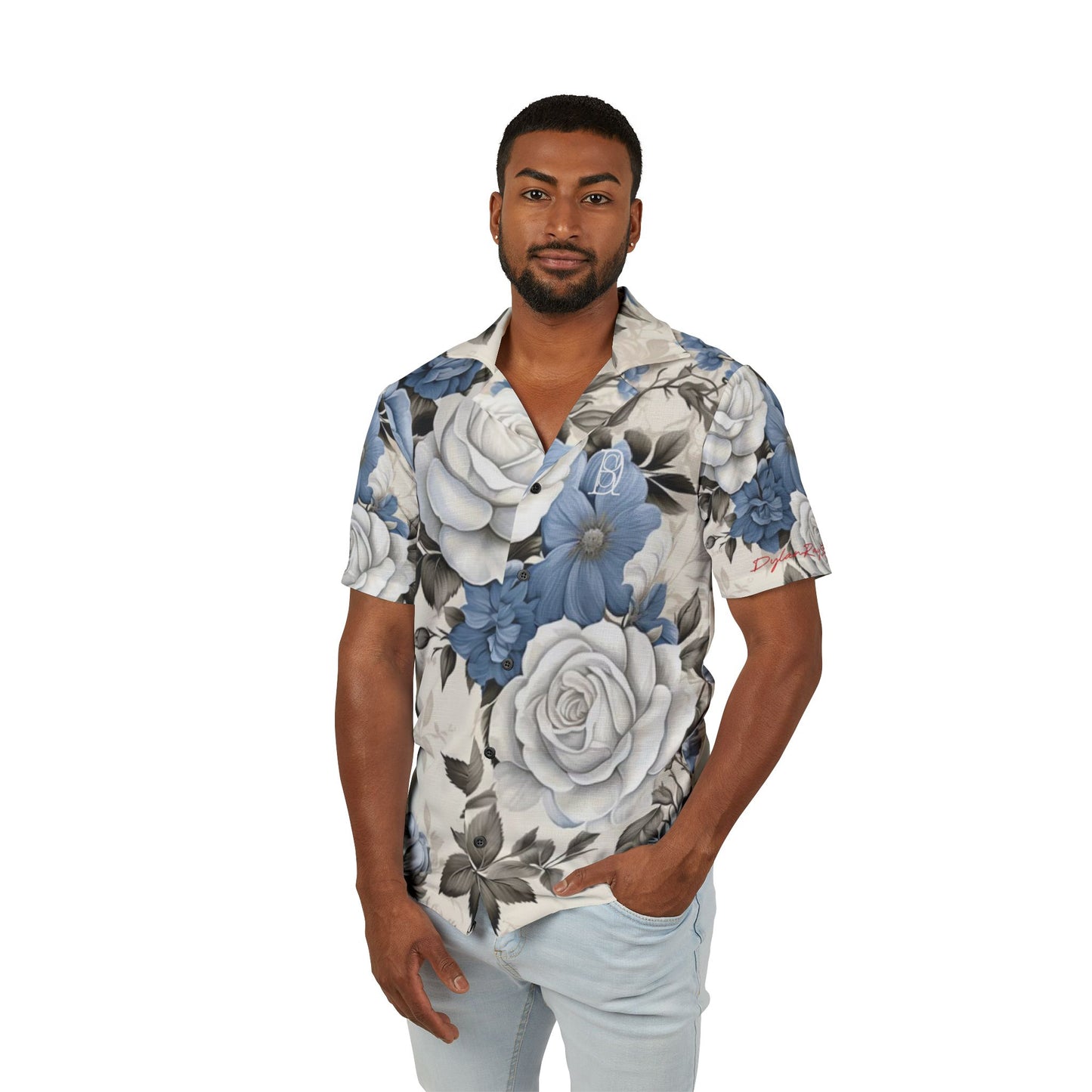 Men's Hawaiian Shirt - blue floral