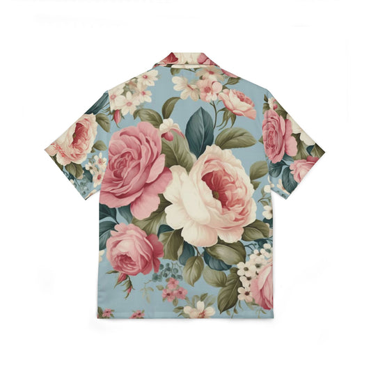 Men's Hawaiian Camp Shirt pink flower baby blue floral