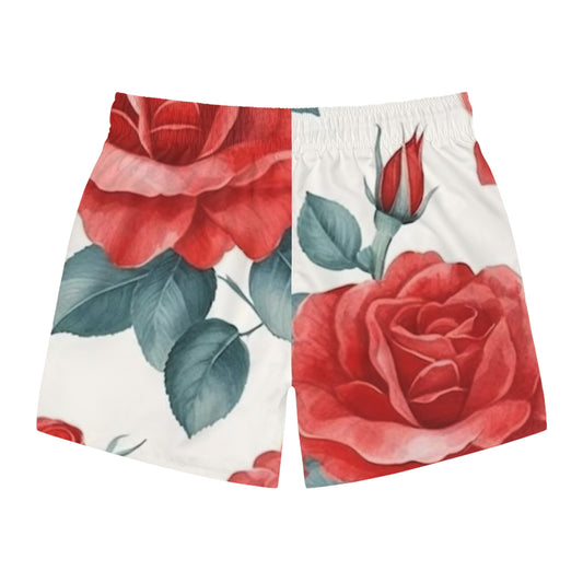 Floral Swim Trunks Red rose