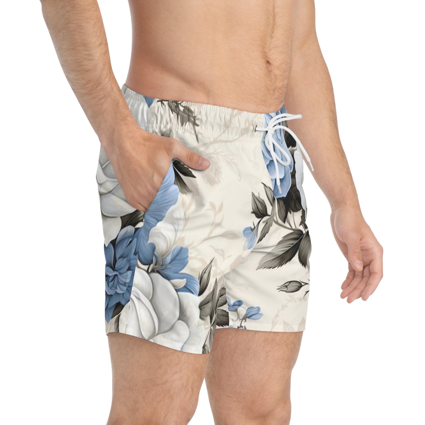 Floral Swim Trunks light blue