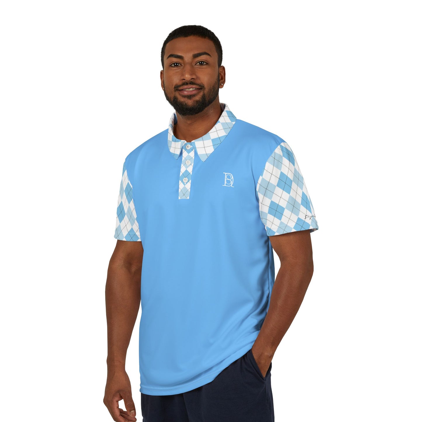 Unisex Polo Shirt - Blue Argyle Design for Casual or Golf Outings