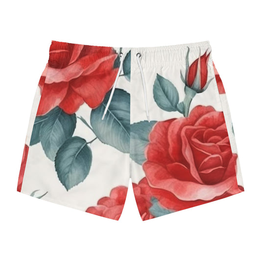Floral Swim Trunks Red rose