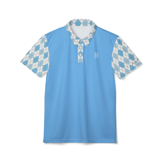 Unisex Polo Shirt - Blue Argyle Design for Casual or Golf Outings