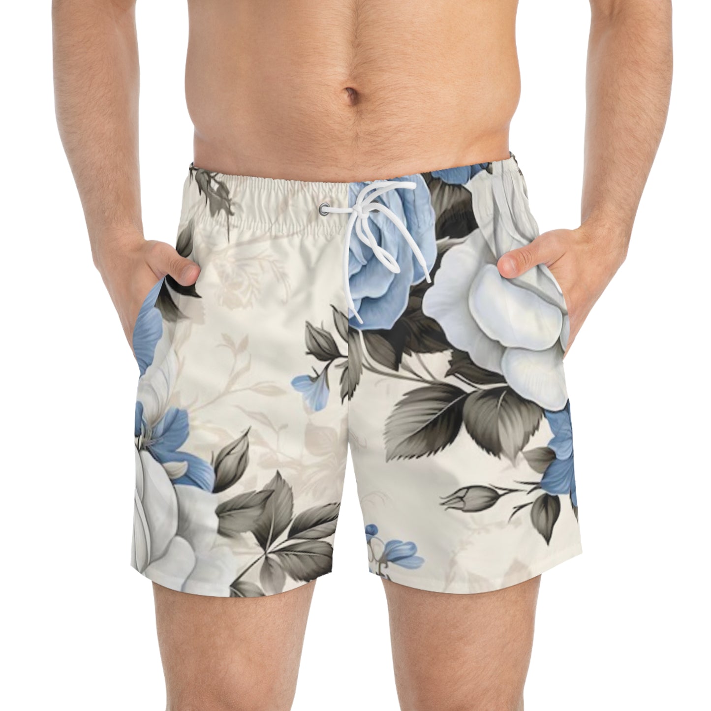 Floral Swim Trunks light blue